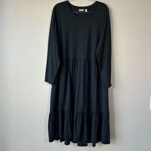 LOGO Lori Goldstein plus size 1X tiered midi dress cotton modal black long sleve